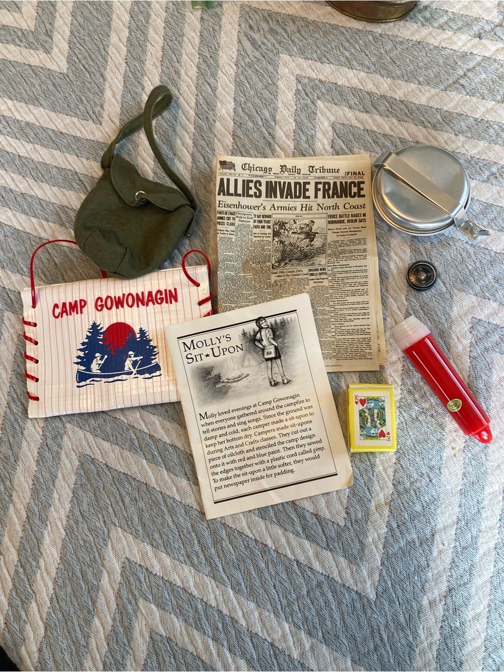 American Girl Molly Camping Equipment Newspaper Compass